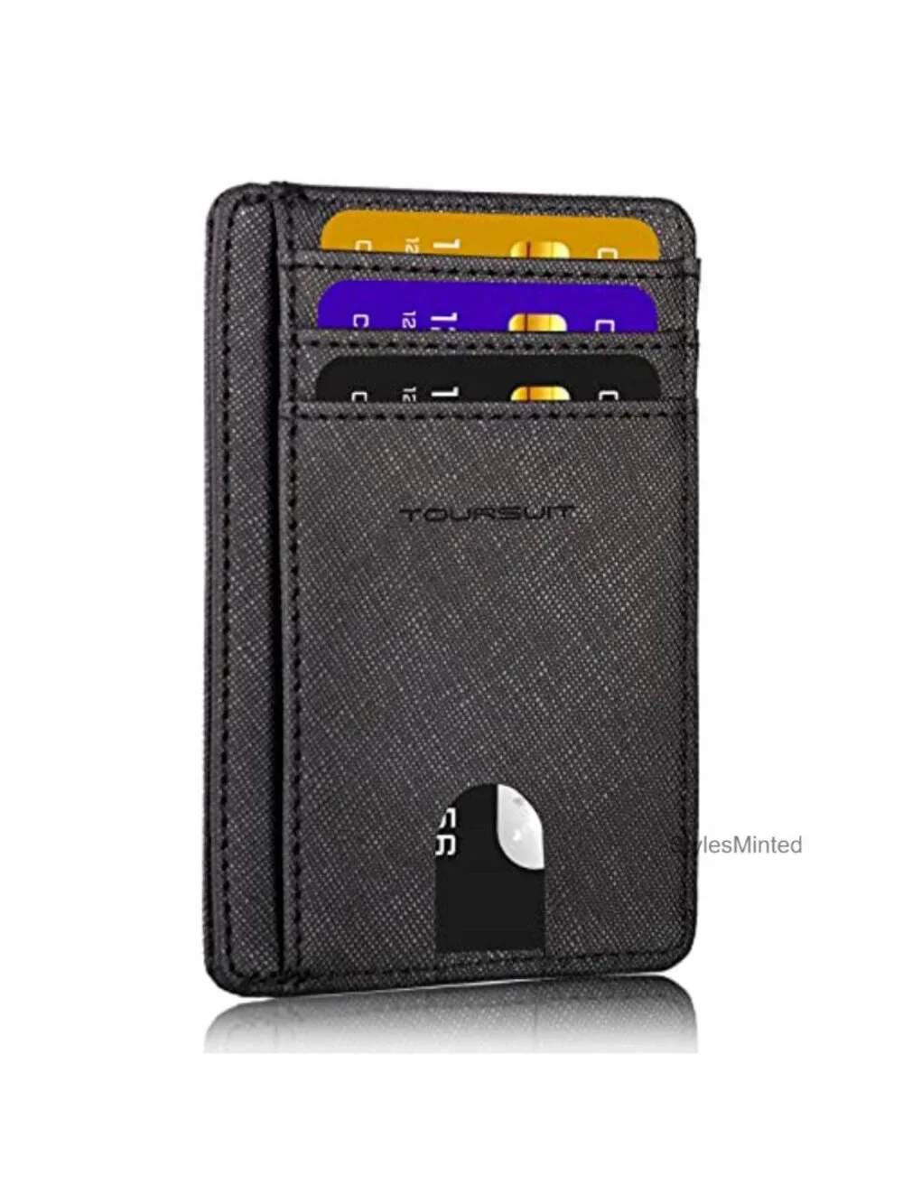 RFID Blocking Minimalist Slim Front Pocket Wallet Card Holder PU Leather
